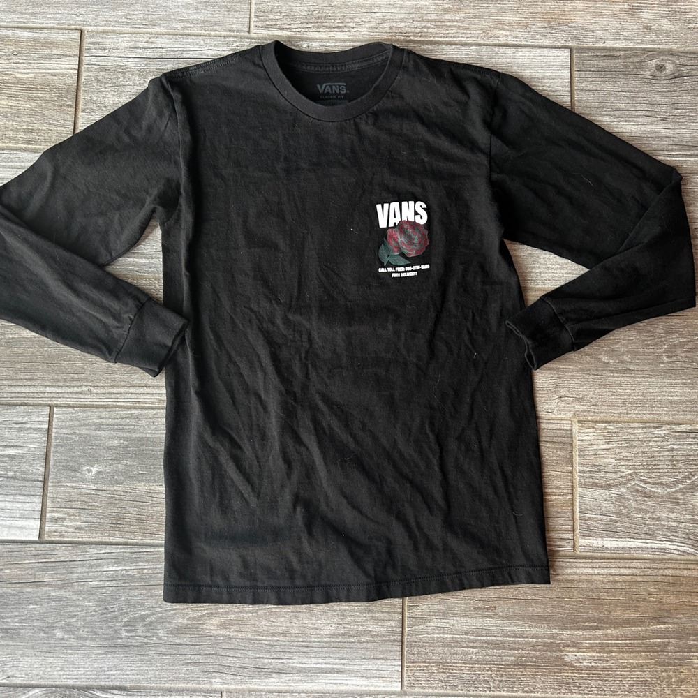 Vans Off The Wall Flower Shop Black Long Sleeve T-Shirt Rose Graphic‎ Mens Small